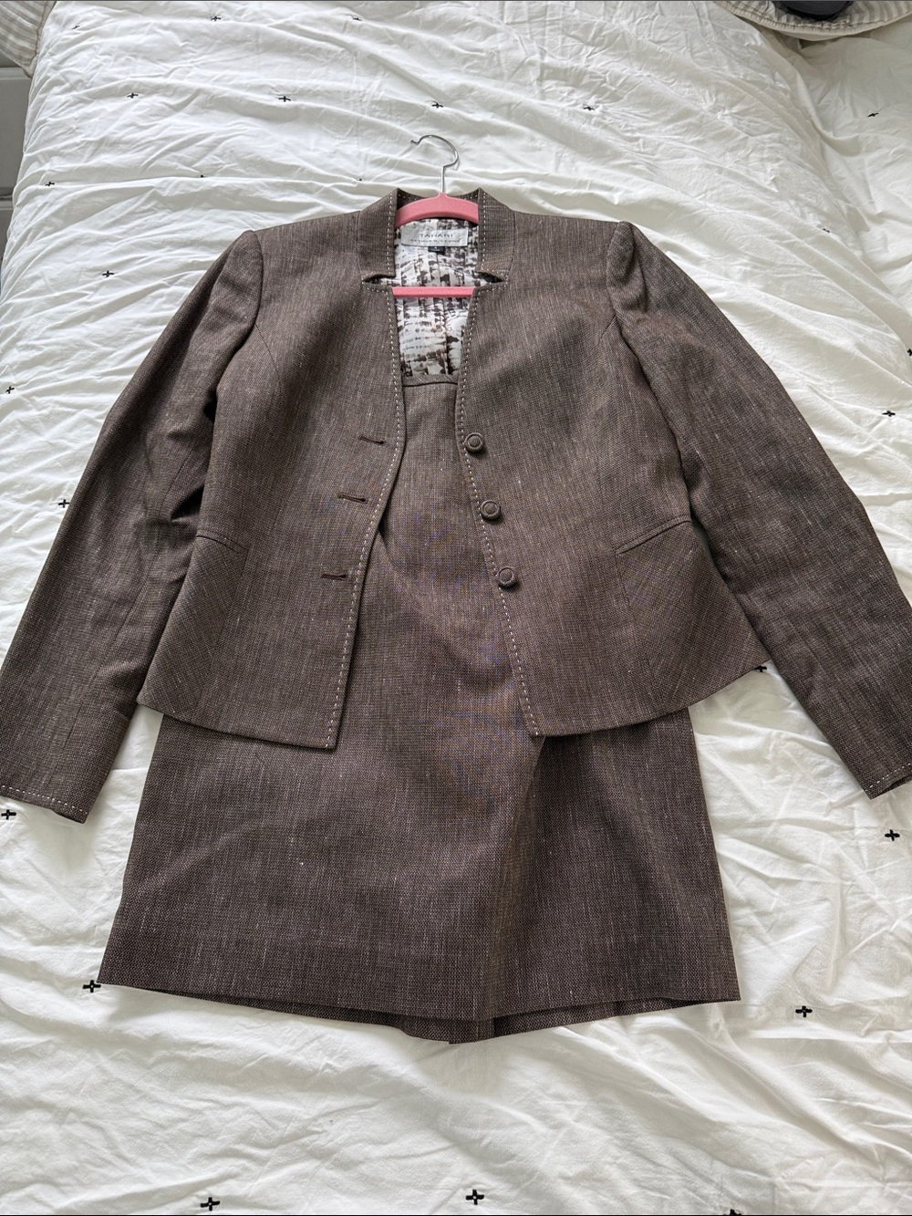 Women's Brown Tailored Blazer and Skirt Set